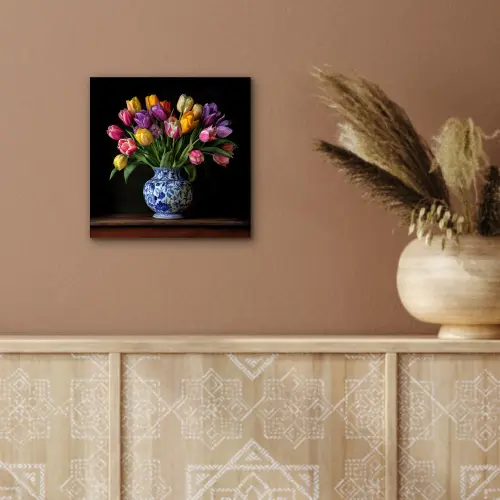 Tulpen - Kleuren - Hout - Vaas aluminium wit klein -sfeer4