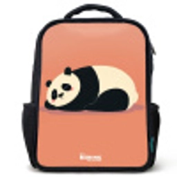 Panda - Slapen - Oranje Rugzak - Zwart middel -3d