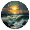Zee - Zon - Golven - Rotsen Wandcirkel kunststof plaat 5mm dik klein -3d