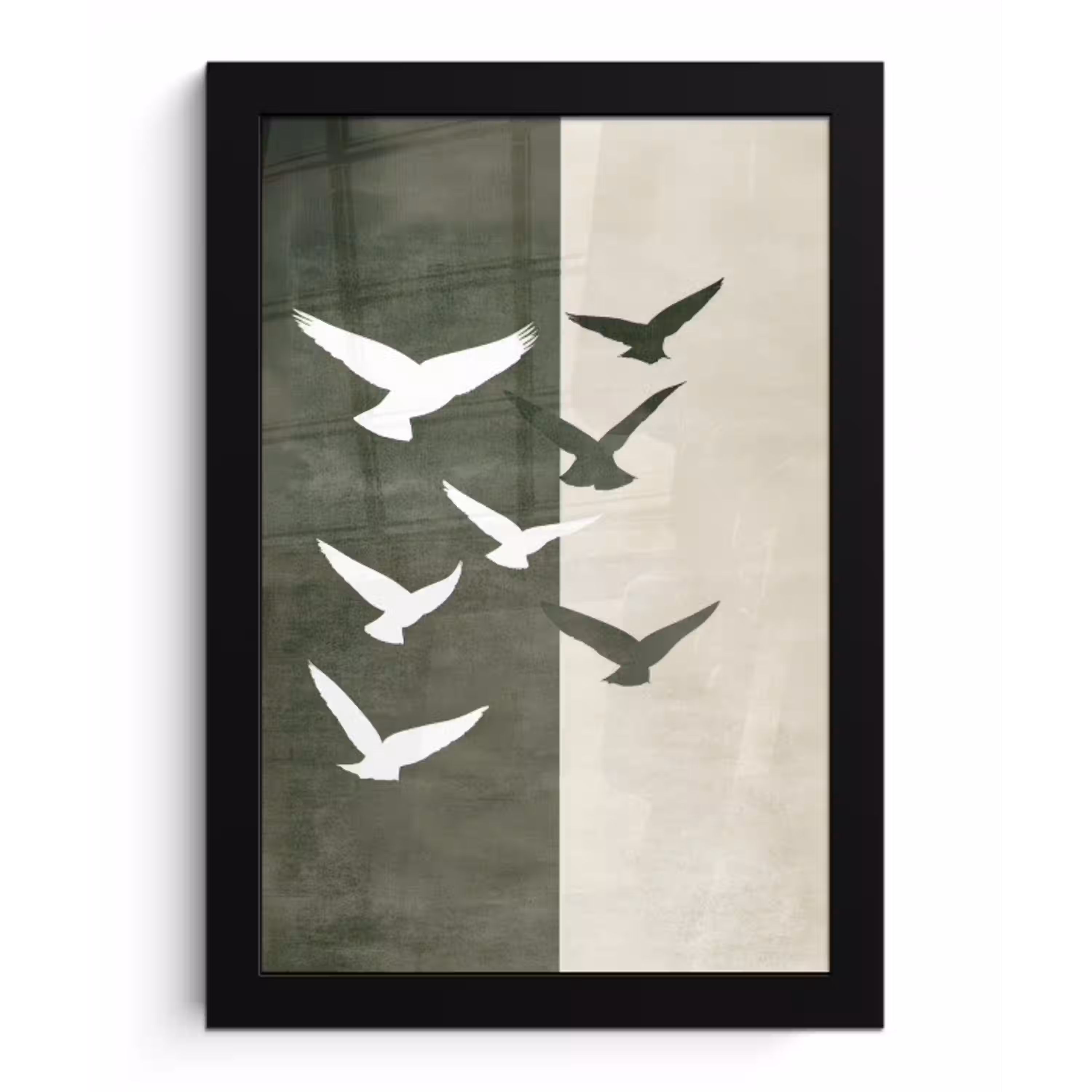 Japandi - Vogel - Groen fotolijst zwart zonder passe partout klein -3d
