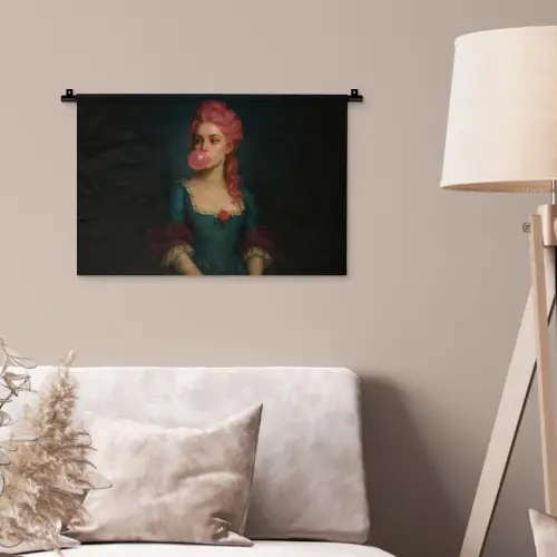 Vrouw - Portret - Kauwgombel Wandkleed katoen klein -sfeer4