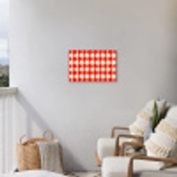 Golvend patroon - Retro - Rood - Beige Tuinposter op houten frame 2 cm dik klein 845 -sfeer1