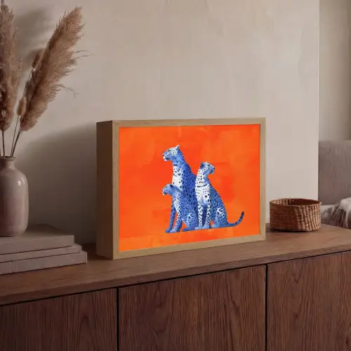 Luipaarden - Stippen - Oranje Light Box met batterij (Wandlamp) middel -sfeer2