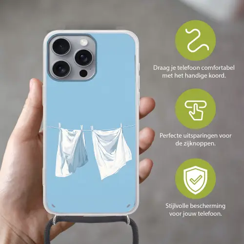 Lakens - Waslijn - Blauw - Minimalistisch Hoesje iPhone 16 Pro Max met koord klein -sfeer2_NL
