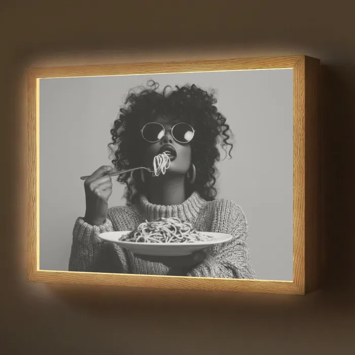 Vrouw - Pasta - Zwart - Wit Light Box met batterij (Wandlamp) middel -z3d_website