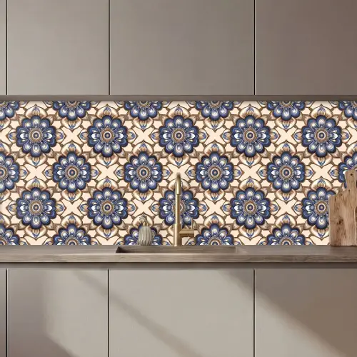 Floraal - Ornament - Blauw keuken achterwand 2 middel 871 zz_3dshopping