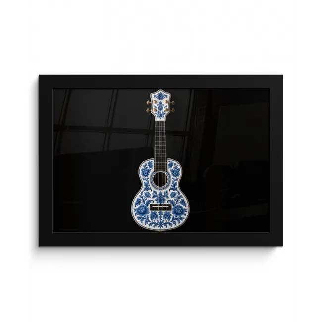 Ukelele - Delfts - Blauw - Muziek fotolijst zwart zonder passe partout klein -3d