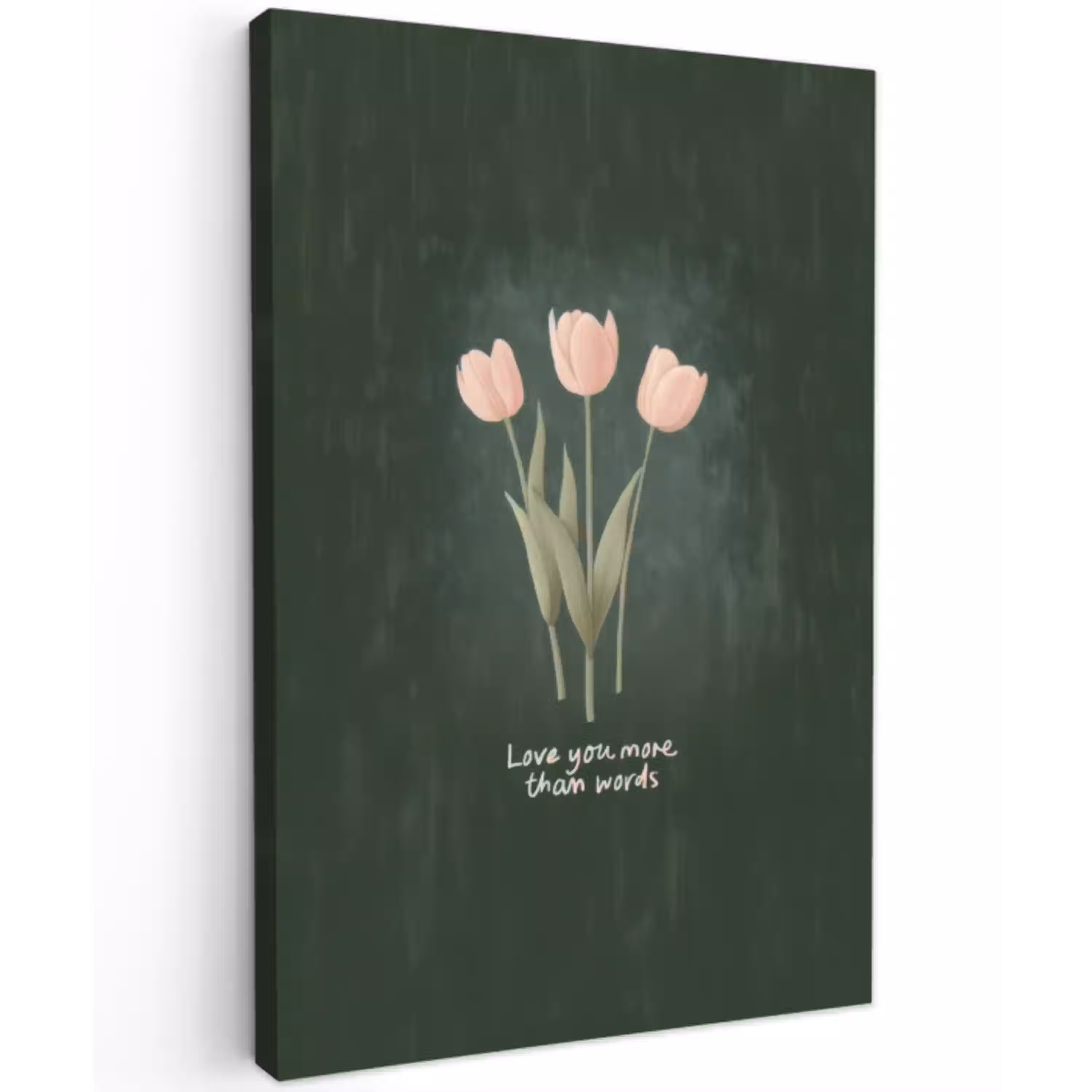 Tulpen - Roze - Tekst - Love Tuinposter op houten frame 2 cm dik middel -3d