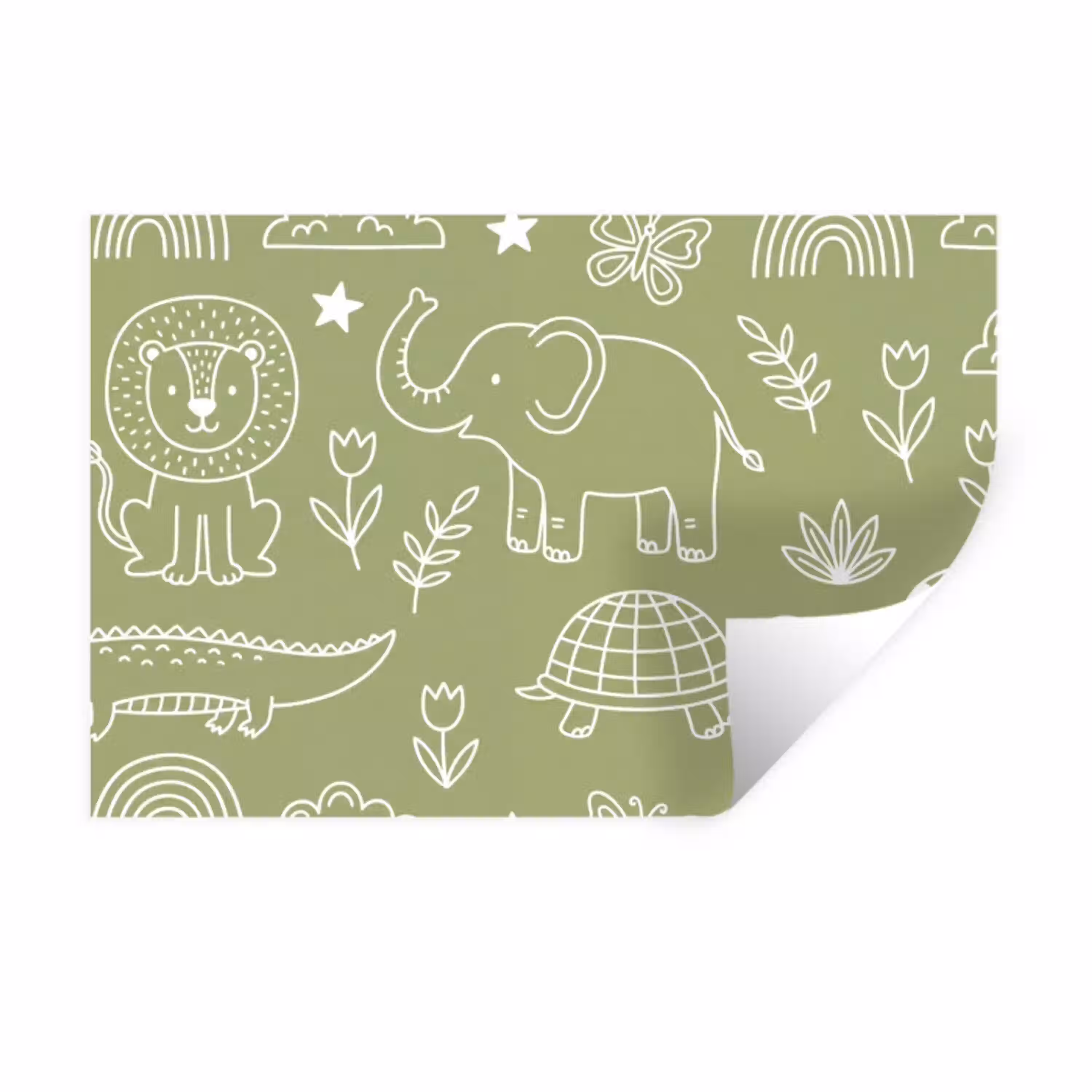 Dieren - Patroon - Illustratie - Natuur - Groen Muursticker klein -3d