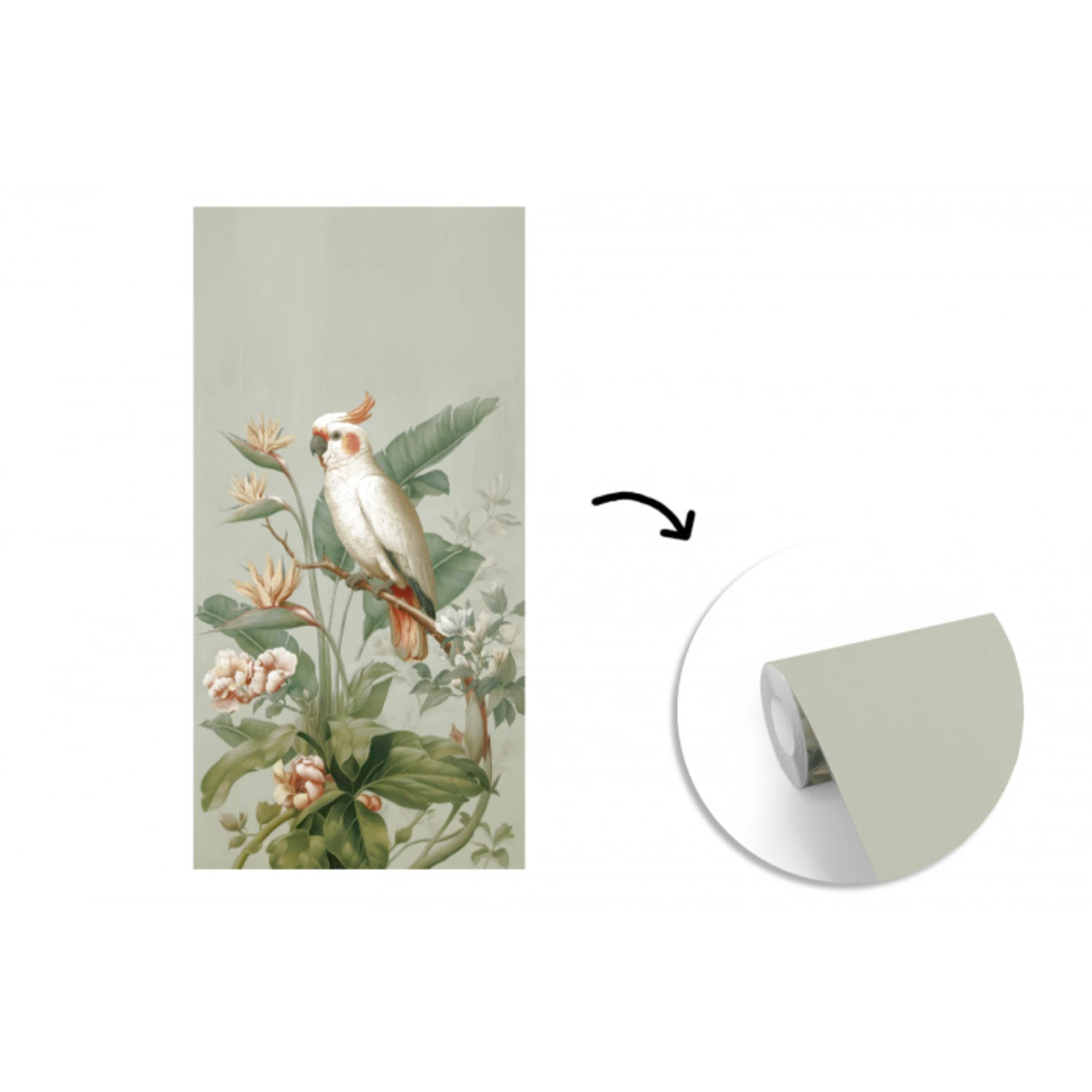 Gele kuifkaketoe - paradijsvogelbloemen - Groen fotobehang vinyl groot -3d