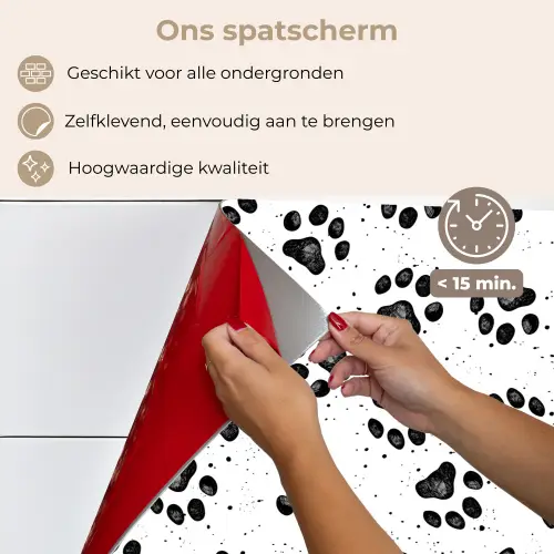 Paw - Pattern -Black keuken achterwand spatscherm klein 900 -spatscherm_NL