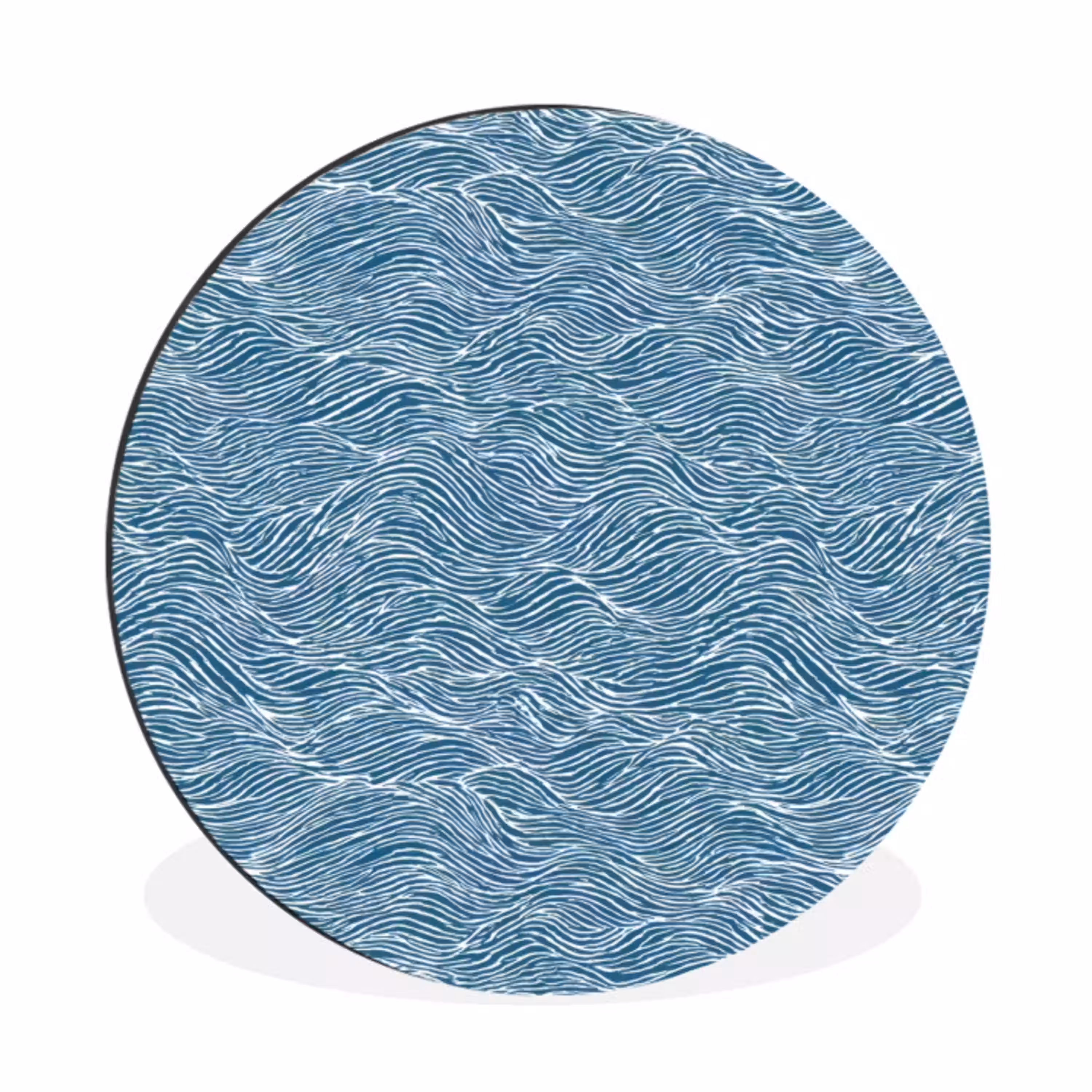 Blauw - Wit - Golven - Getekend - Textuur Wandcirkel aluminium klein 190 -3d