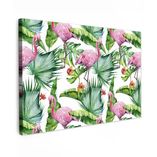 Flamingo - Bloemen - Bladeren - Jungle - Tropical canvas 2cm klein -z3d