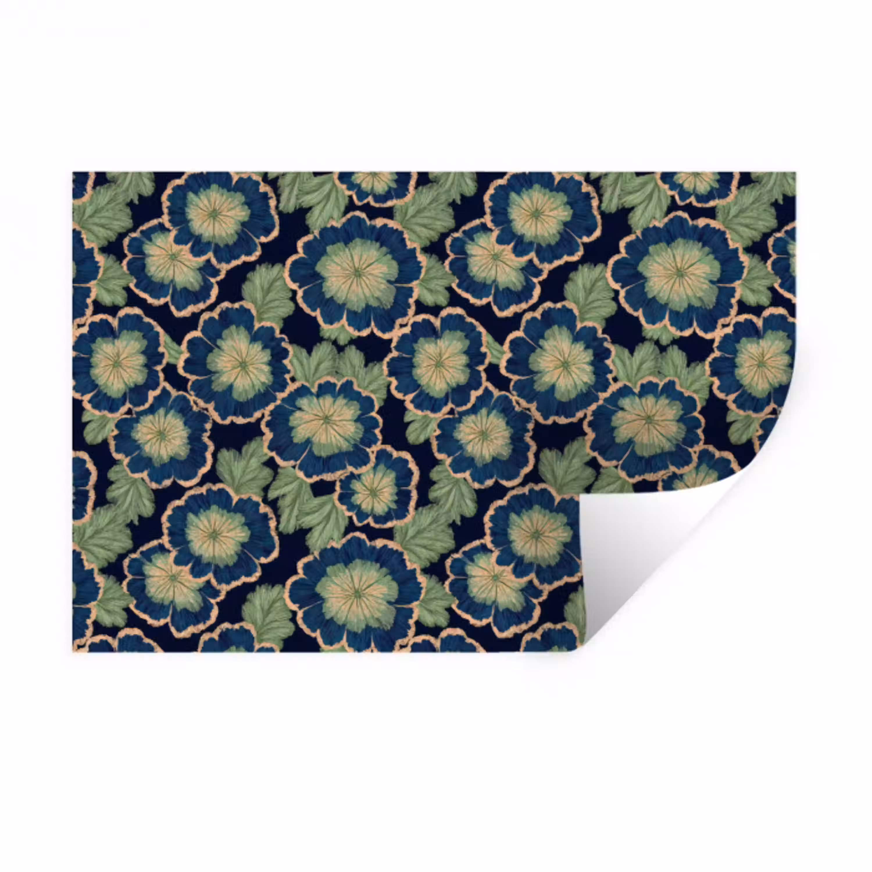 Bloemen - Borduurwerk - Patroon - Blauw - Groen Muursticker klein 286 -3d
