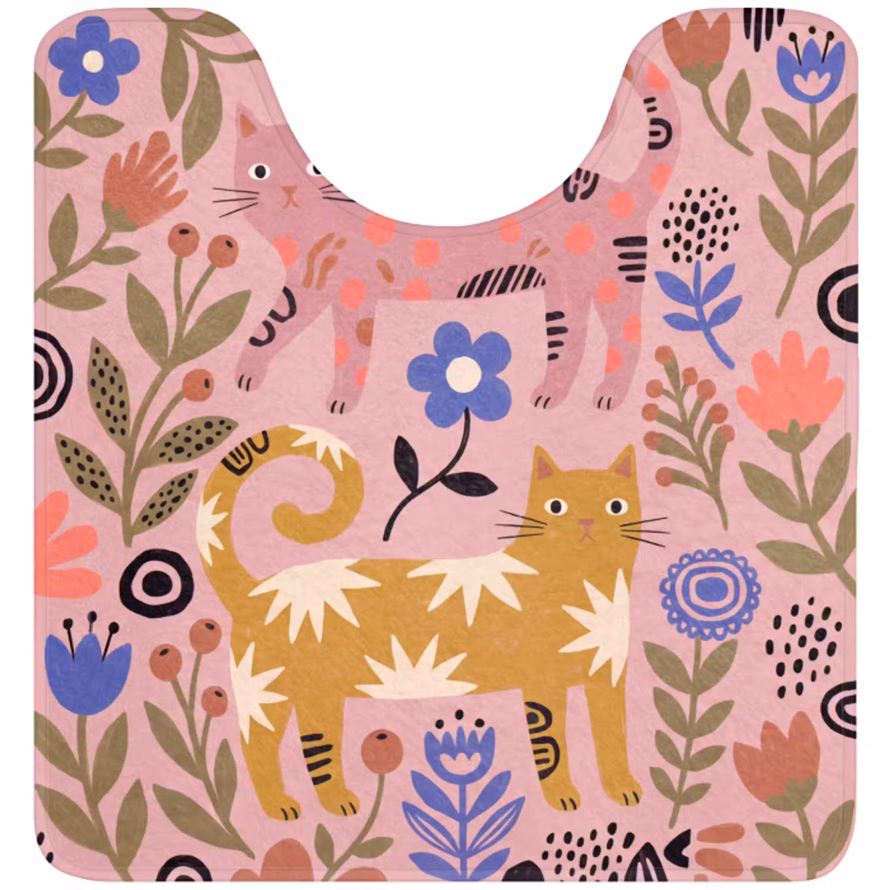 Kat - Bloemen - Dieren - Modern - Roze WCmat U-uitsnede middel -3d