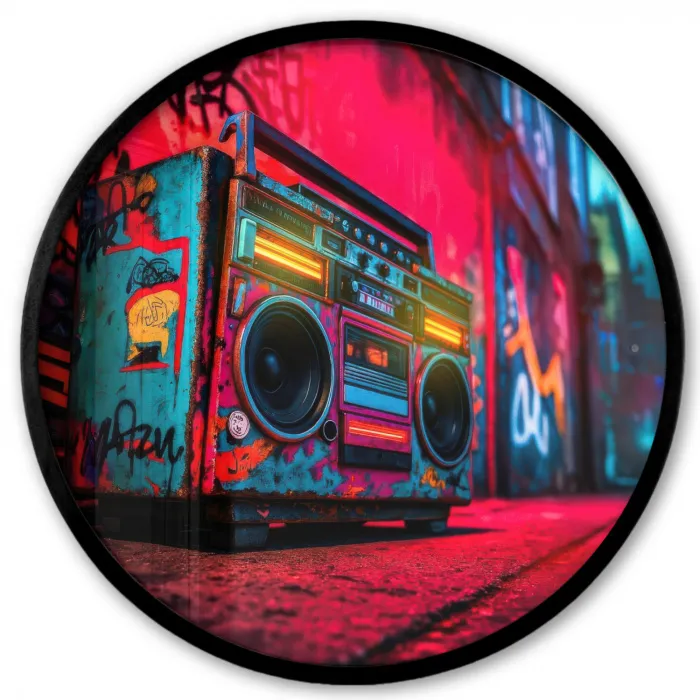 Boombox - Rood - Graffiti - Neon Fotolijst rond zonder passe partout klein -3d