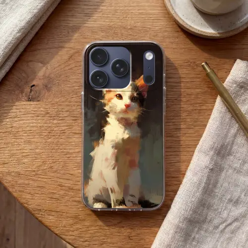 Kat - Geschilderd - Artistiek - Wit Telefoonhoesje iPhone 17 Pro klein -sfeer1