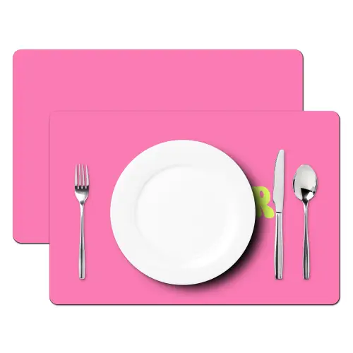 Roze - Groene bonjour - Organisch Placemat vinyl groot -zzsfeer2_Kitchenyeah-website