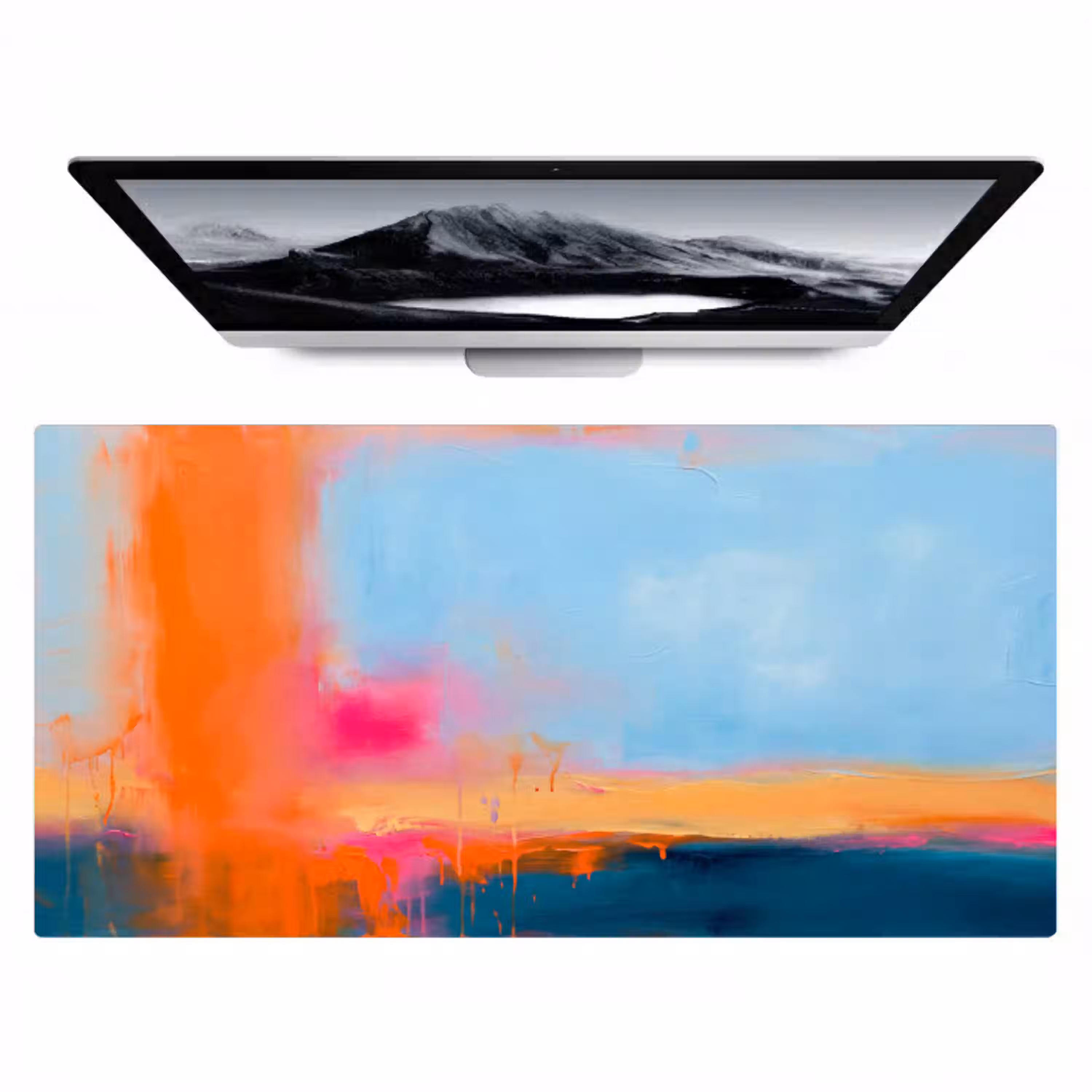 Abstract - Kleurvlakken - Modern - Oranje - Blauw Muismat XXL klein -zzz3d