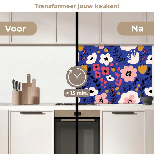 Bloemen - Bladeren - Patronen keuken achterwand 2 middel 871 -voor-na2_NL