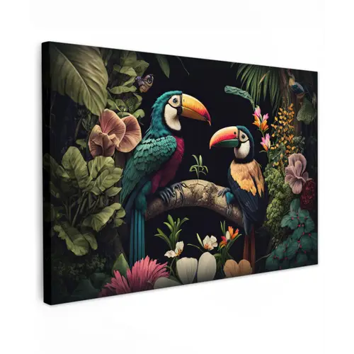 Vogel - Bloemen - Planten - Jungle - Zwart - Toekan canvas 2cm klein -z3d