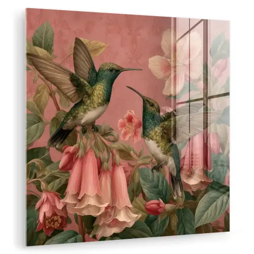 Kolibries - Bloemen - Groen - Roze plexiglas 5mm klein -zzzproduct_nieuw