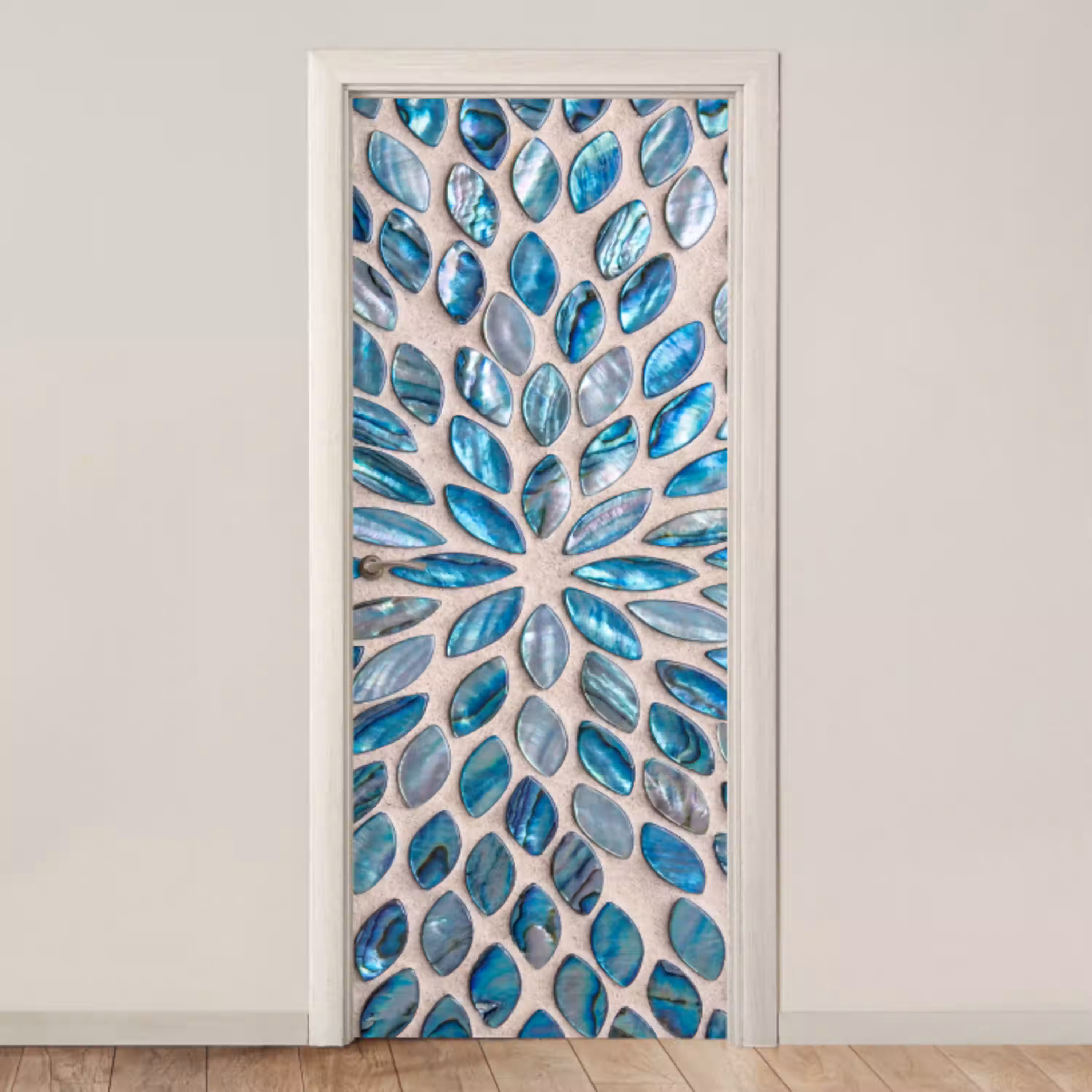 Patroon - Glans - Abstract - Blauw - Decoratie deurposter klein -3d_beige