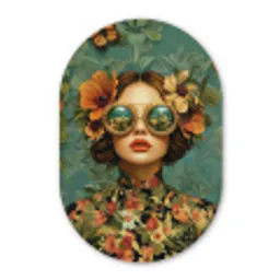 Vrouw - Bloemen - Vlinders - Natuur - Vintage Wandcirkel Ovaal Forex klein -3d
