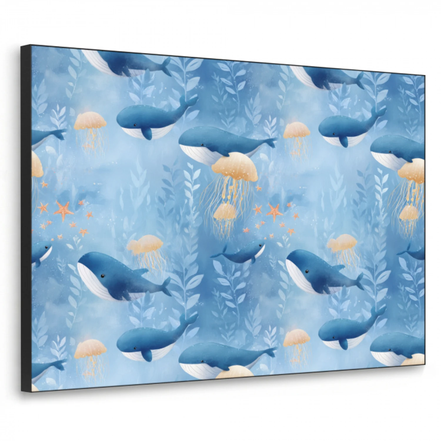 Walvissen - Oceaan - Blauw Textielframe zwart klein 947 -3d