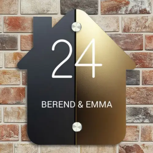 Half goud zwart - Klassiek Naambord Huisje klein -sfeer6