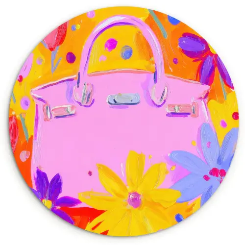 Tas - Roze - Bloemen Wandcirkel kunststof plaat 5mm dik klein -3d