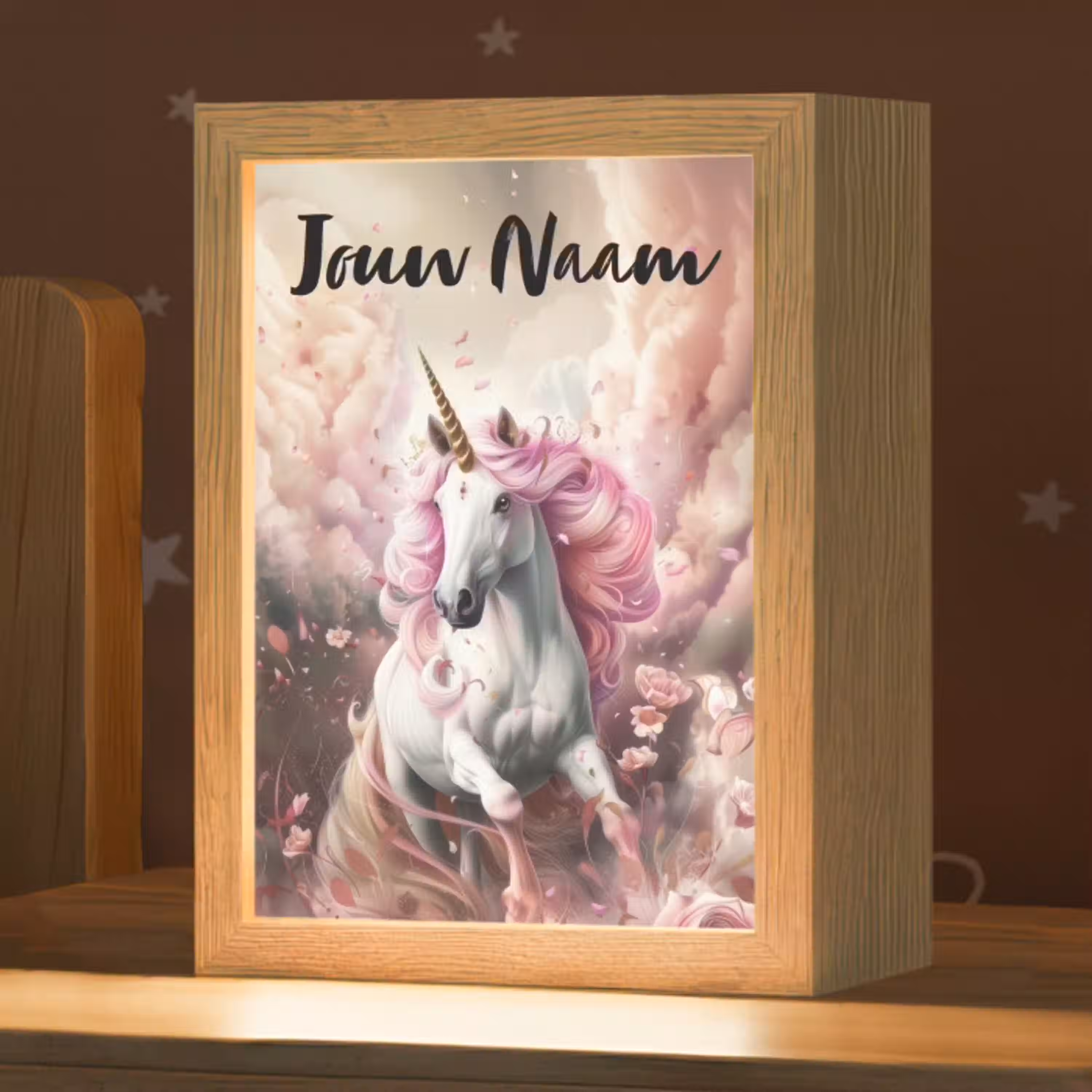 Eenhoorn - Meisje - Roze - Bloemen - Sprookje Light Box met kabel (Kinderlampje) klein -zzz_3d_website