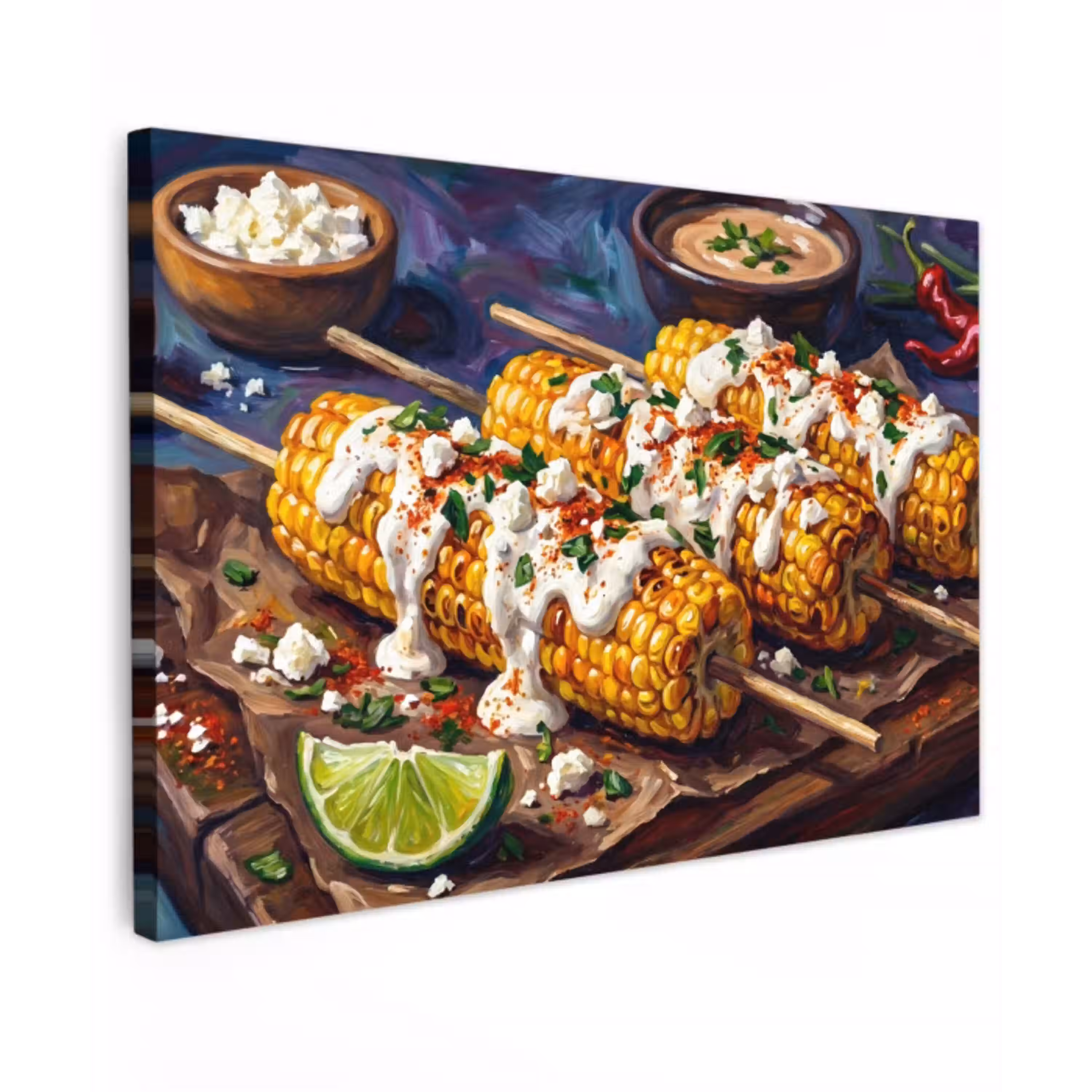 Eten - Maïs - Saus - Geschilderd - Geel canvas 2cm klein -z3d