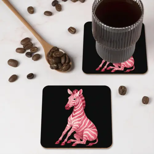 Zebra - Roze - Gestreept onderzetter kurk middel -sfeer2