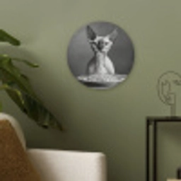 Sphynx - Kat - Dieren - Humor - Spaghetti - Zwart Wit Akoestische PET Vilt - Rond klein -sfeer2
