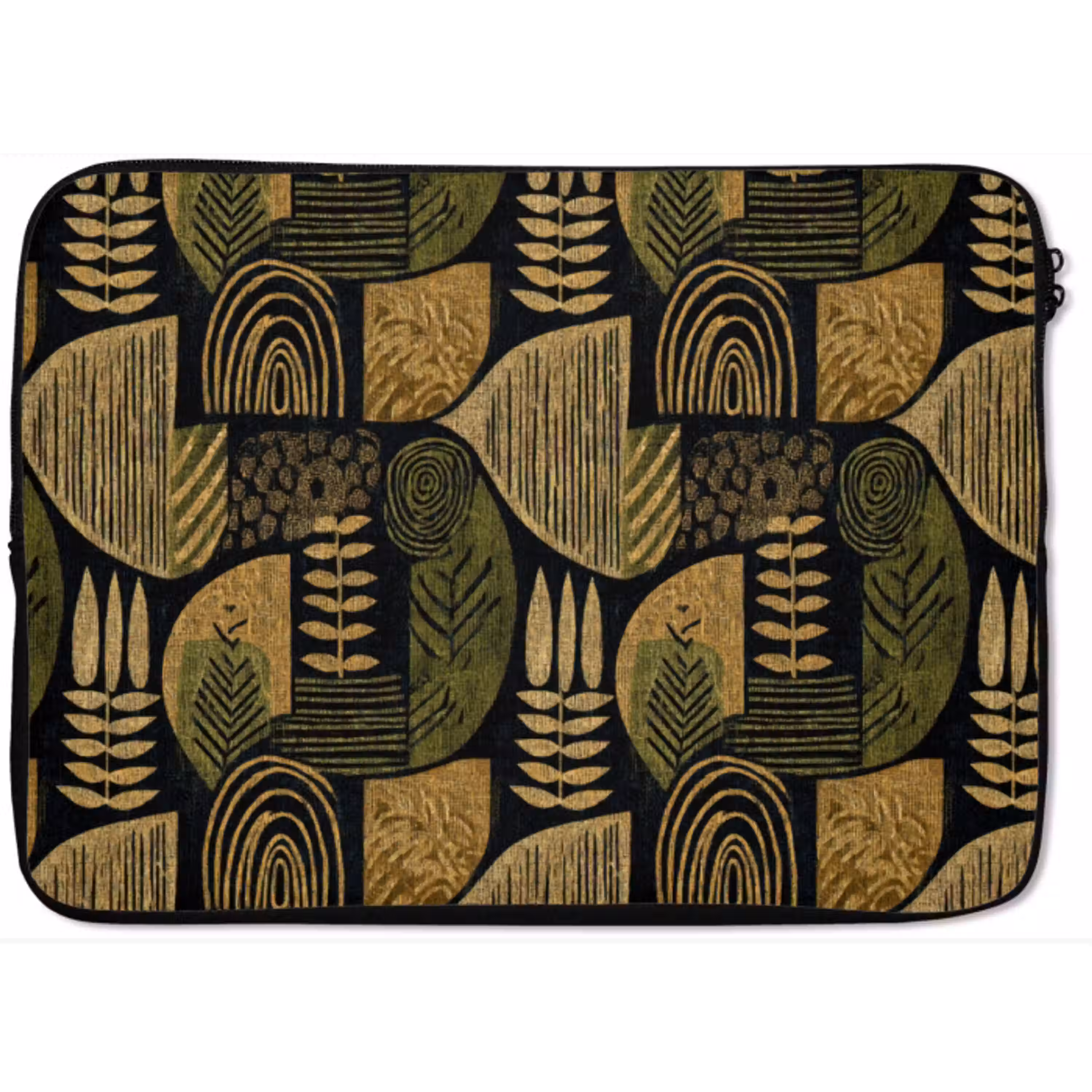 Zwart - Okergeel - Botanisch - Textuur laptophoes neopreen klein 279 -zkaufland3dotto