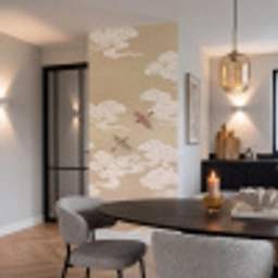 Vogels - Vliegen - Beige Behang Vlies klein -sfeer3
