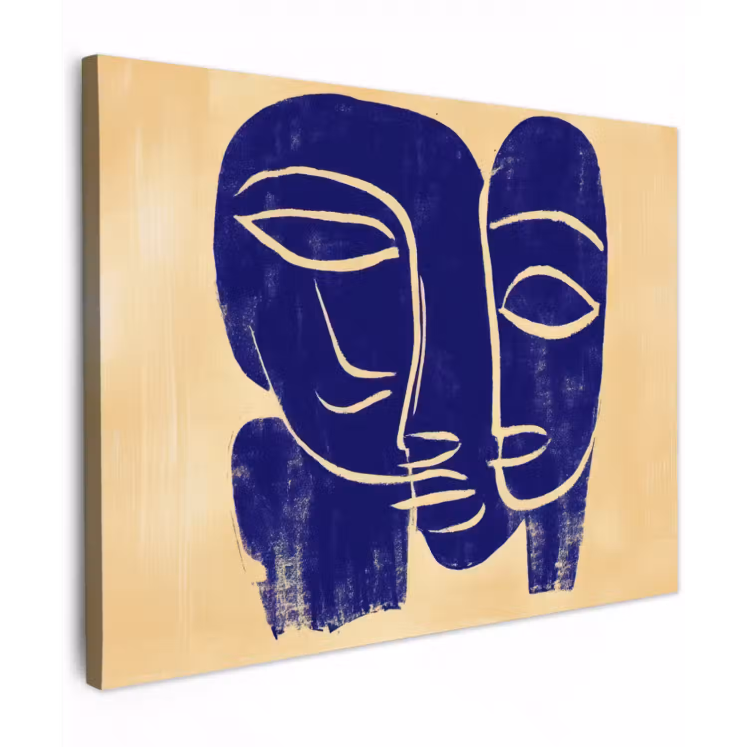 Leinwandbild - Ockergelb - Blau - Einfache Linien
