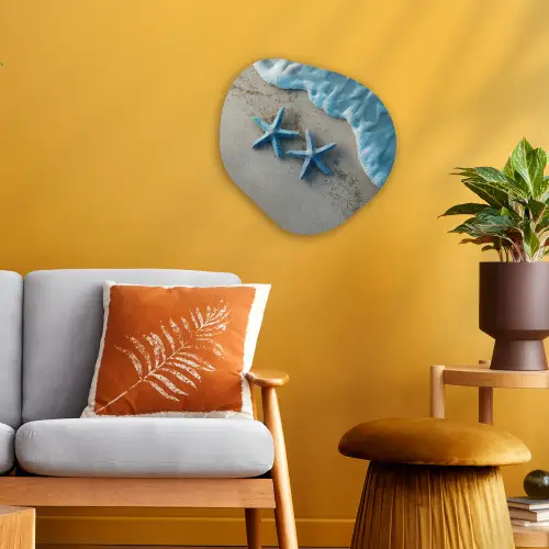 Zeesterren - Zand - Zee - Blauw Wandcirkel Organisch Forex 3mm klein -sfeer4
