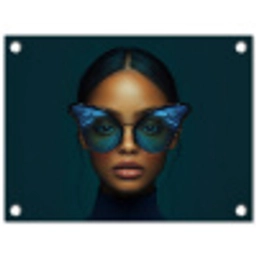 Vrouw - Vlinder - Bril - Blauw - Modern - Portret tuinposter los doek klein -3d