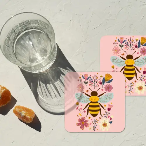 Bij - Geel - Bloemen - Kleurrijk onderzetter kurk middel -sfeer4