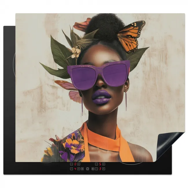 Vrouw - Zonnebril - Vlinder - Bloemen Inductie beschermer vinyl 3mm middel -3d