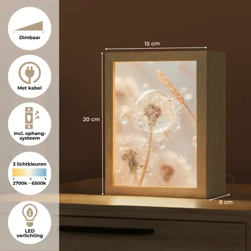 Paardenbloem - Water - Natuur - Stilleven - Modern Light Box met kabel (Tafellamp) klein -USP_NL