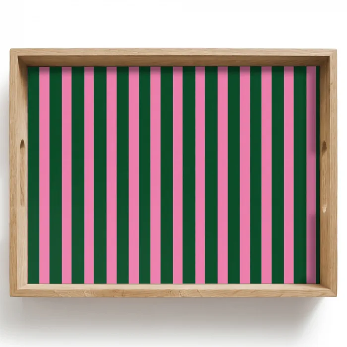 Verticale strepen - Groen - Roze Dienblad Rechthoek middel 911 -z3d_shopping