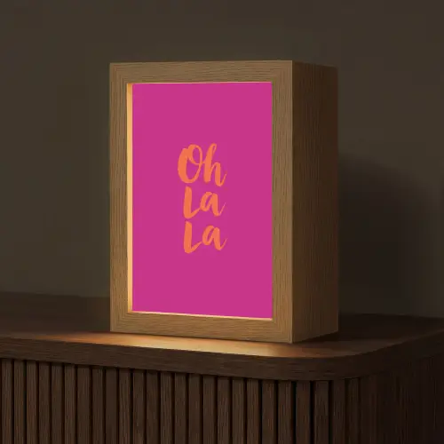 Oh la la - Roze - Oranje - Minimalistisch Light Box met kabel (Tafellamp) klein -z3d_website