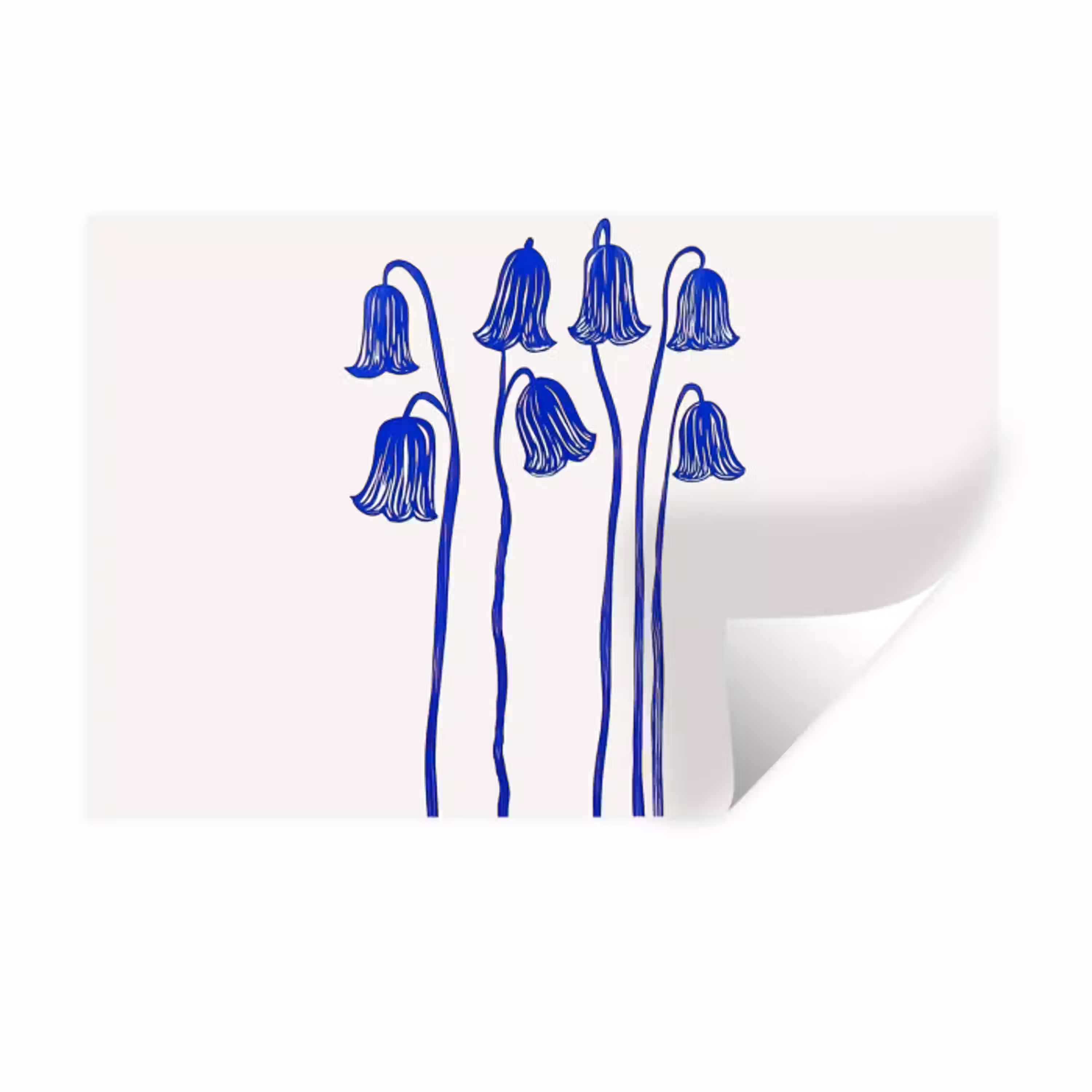 Bloemen - Blauw - Lijnen - Bloemblaadjes Muursticker klein -3d