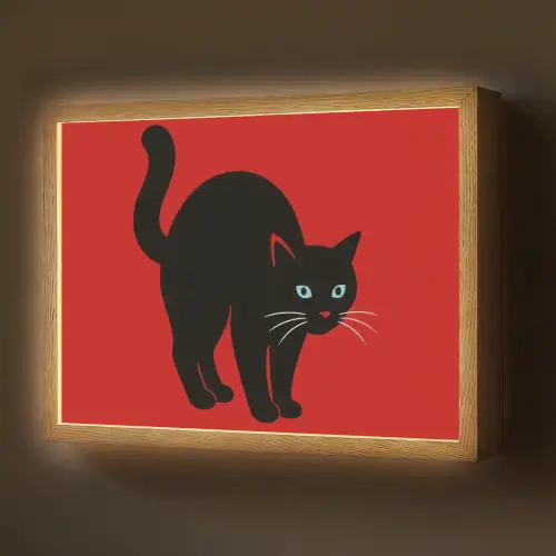 Kat - Zwart - Staart Light Box met batterij (Wandlamp) middel -z3d_website