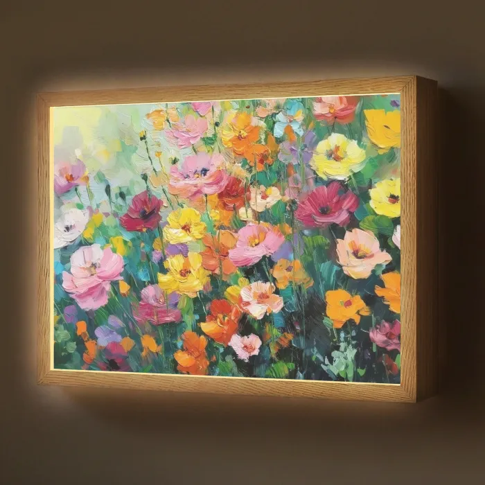 Bloemen explosie - Heldere kleuren - Vrolijk Light Box met batterij (Wandlamp) middel -z3d_website