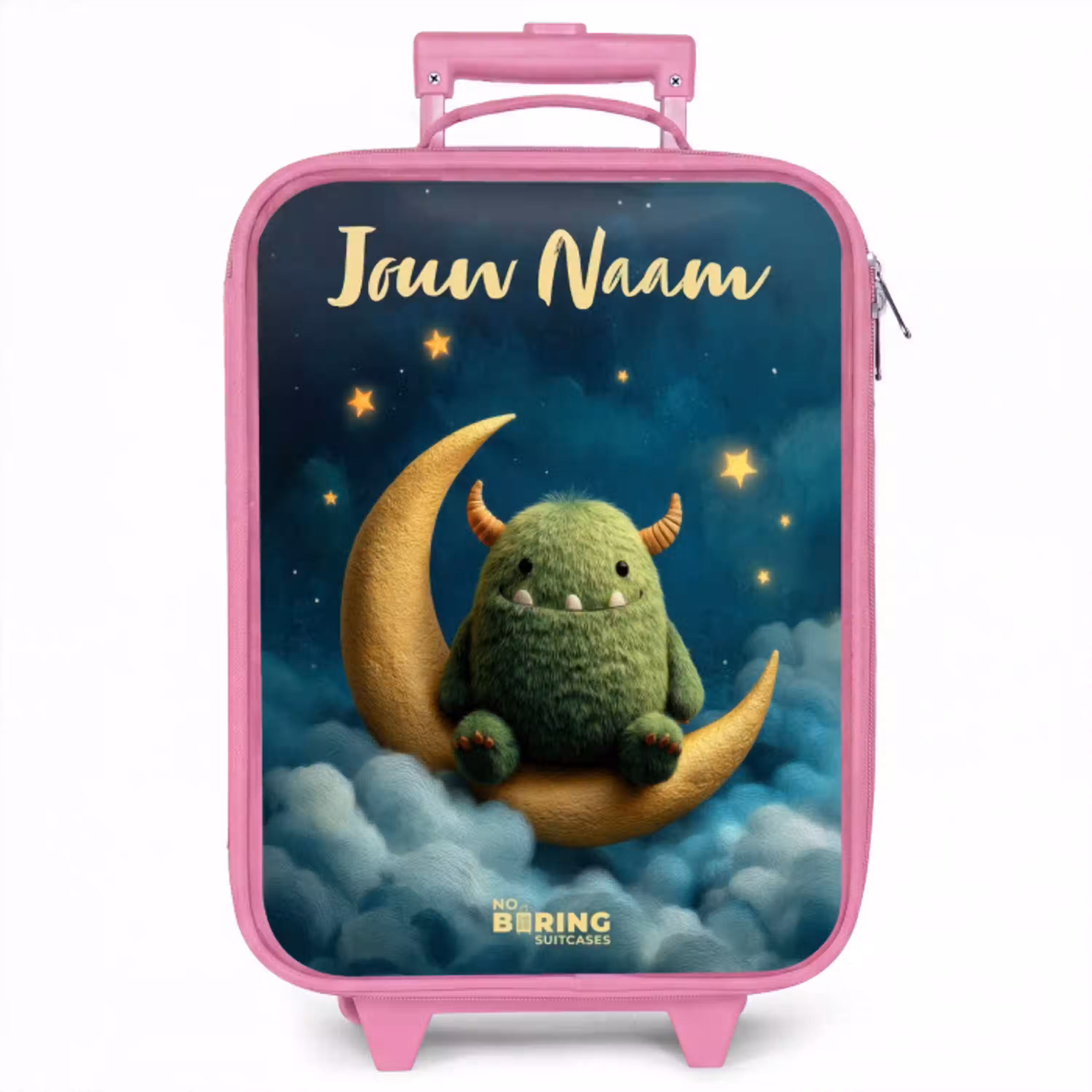 Groen monster op maansikkel Kinderkoffer - Roze klein -zzz_website3d