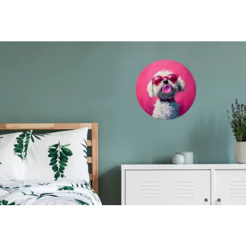 Pink - Hond - Bubbel Wandcirkel aluminium klein -slaapkamer